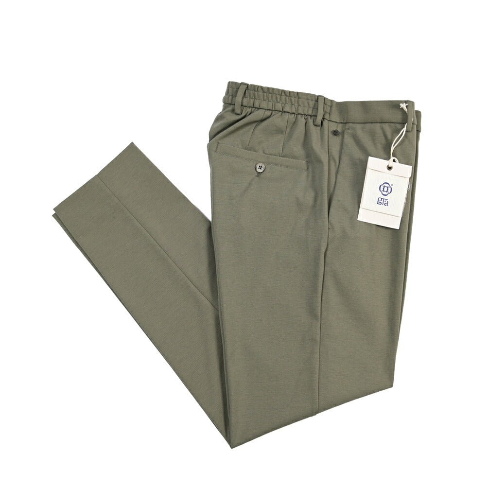 GTA “DAVIDE” ポリアミド混コットン ノータックイージーパンツ / COMFORT FIT カーキグリーン 48 | GUARDAROBA MILANO OFFICIAL STORE