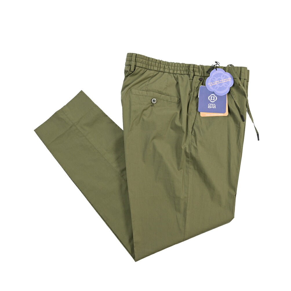 GTA “DAVIDE” ストレッチコットン ノータックイージーパンツ / COMFORT FIT カーキグリーン 56 | GUARDAROBA MILANO OFFICIAL STORE