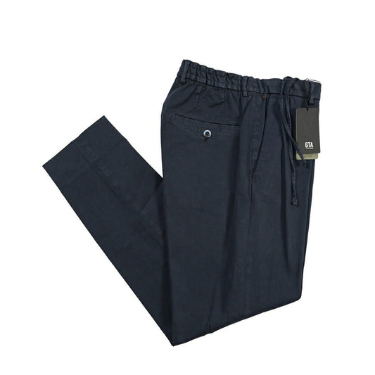 GTA “DAVIDE” リヨセル混コットン ノータックイージーパンツ / COMFORT FIT ネイビー 46 | GUARDAROBA MILANO OFFICIAL STORE
