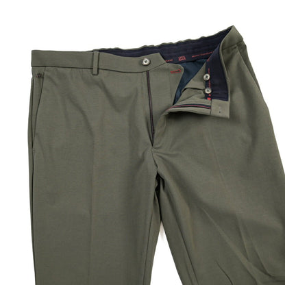 GTA “DAVIDE” ナイロン混コットン ノータックイージーパンツ / COMFORT FIT カーキグリーン 54 | GUARDAROBA MILANO OFFICIAL STORE