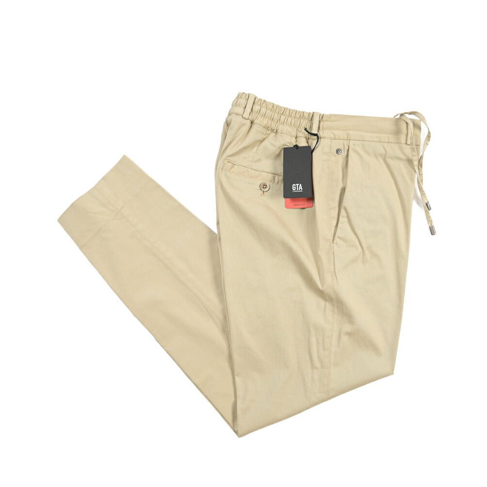 GTA “DAVIDE DE” リヨセル混コットン ドローコード付きイージーパンツ / REGULAR FIT ベージュ 46 | GUARDAROBA MILANO OFFICIAL STORE