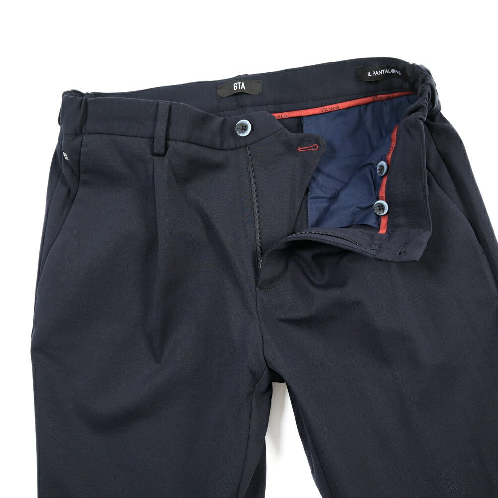 GTA “DIEGO” ナイロン混コットン スリムフィットワンタックパンツ ネイビー 46 | GUARDAROBA MILANO OFFICIAL STORE