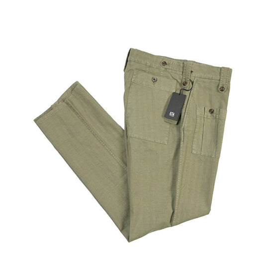 GTA “GIACOMO” リネン混コットン ヘリンボーンカーゴパンツ / COMFORT / メンズ カーキグリーン 46 | GUARDAROBA MILANO OFFICIAL STORE