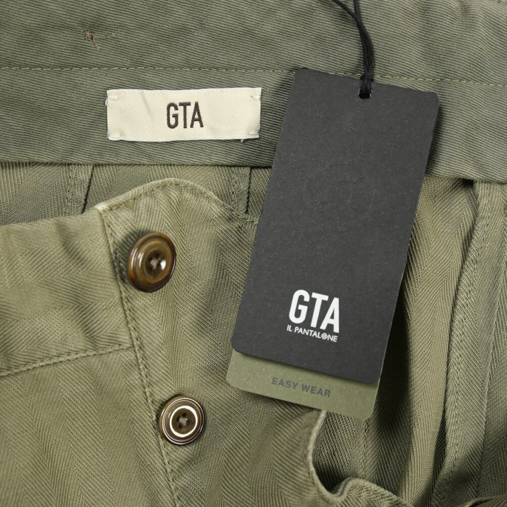 GTA “GIACOMO” リネン混コットン ヘリンボーンカーゴパンツ / COMFORT / メンズ カーキグリーン 46 | GUARDAROBA MILANO OFFICIAL STORE