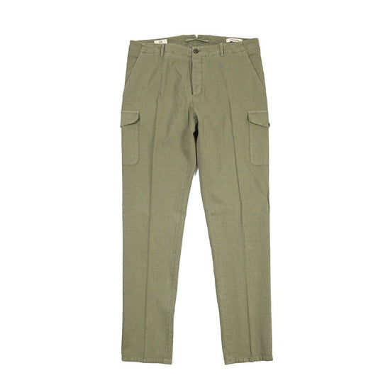 GTA “LORENZO CARGO” リネン混コットン ノータックカーゴパンツ / COMFORT / メンズ カーキグリーン 52 | GUARDAROBA MILANO OFFICIAL STORE