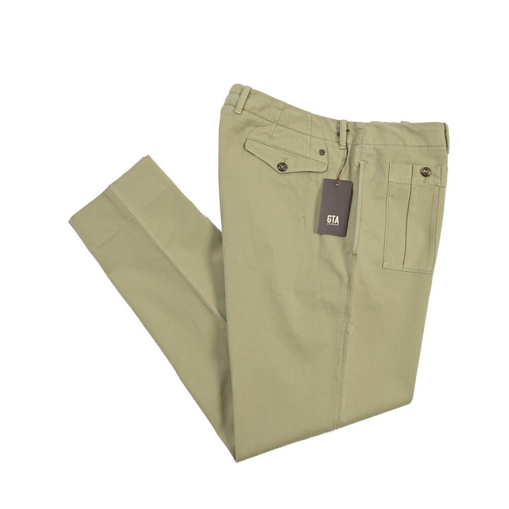 GTA “LORENZO DE” ストレッチコットン ノータックパンツ / COMFORT FIT カーキグリーン 48 | GUARDAROBA MILANO OFFICIAL STORE