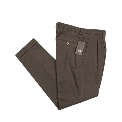 GTA “LUCA” リネン混コットン ツータックパンツ / REGULAR FIT ブラウン 46 | GUARDAROBA MILANO OFFICIAL STORE