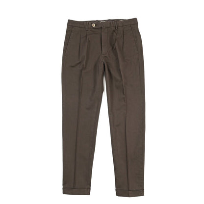 GTA “LUCA” リネン混コットン ツータックパンツ / REGULAR FIT ブラウン 46 | GUARDAROBA MILANO OFFICIAL STORE