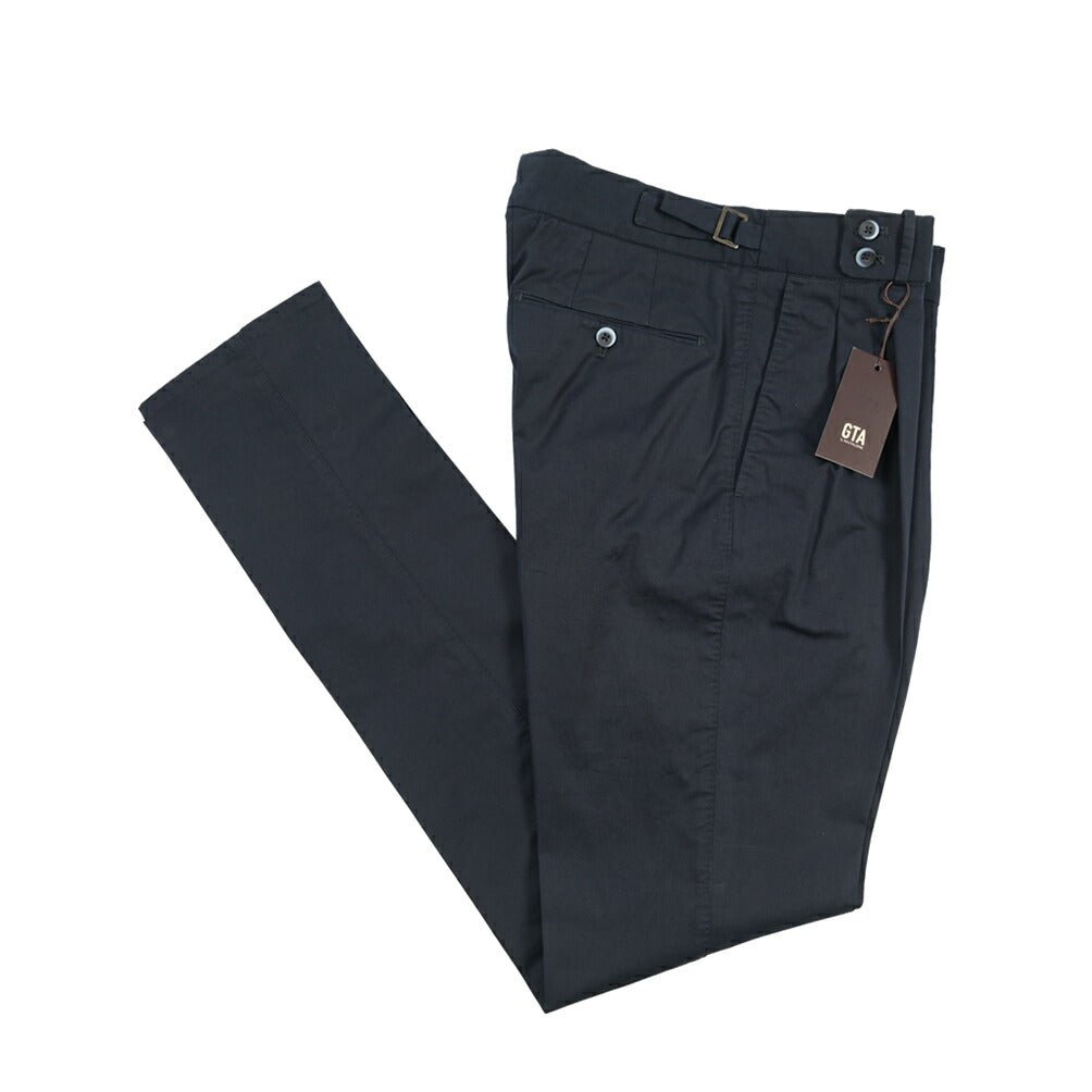 GTA “MAX II” ストレッチコットン ツータックベルトレスパンツ / COMFORT FIT ネイビー 46 | GUARDAROBA MILANO OFFICIAL STORE