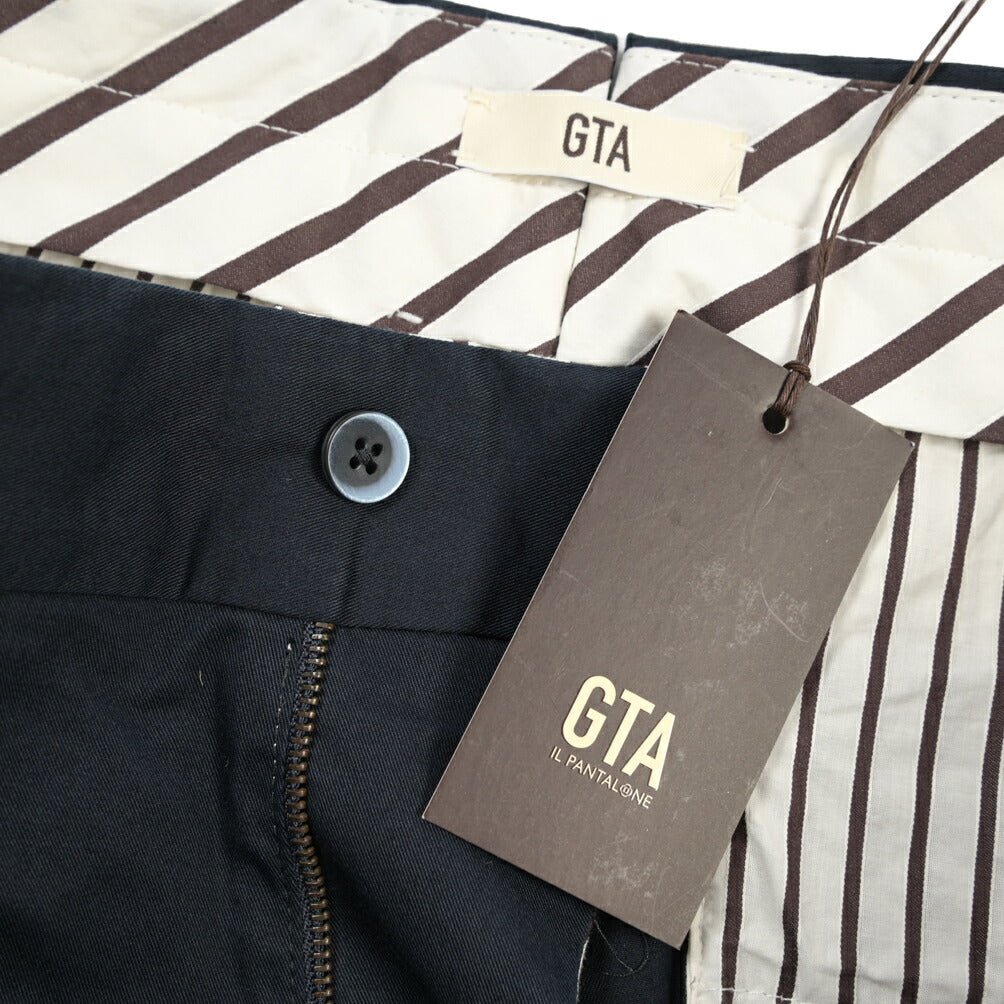 GTA “MAX II” ストレッチコットン ツータックベルトレスパンツ / COMFORT FIT ネイビー 46 | GUARDAROBA MILANO OFFICIAL STORE