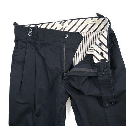 GTA “MAX II” ストレッチコットン ツータックベルトレスパンツ / COMFORT FIT ネイビー 46 | GUARDAROBA MILANO OFFICIAL STORE