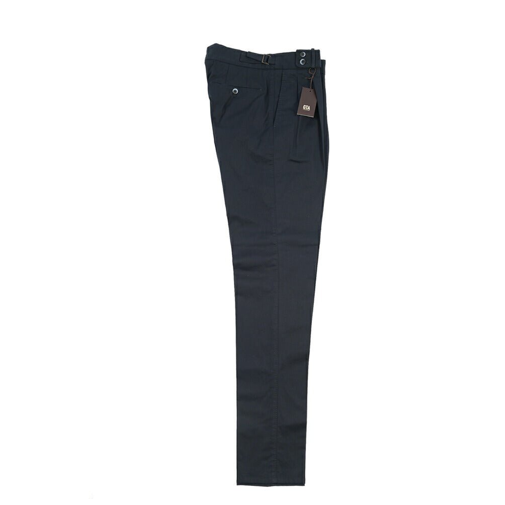 GTA “MAX II” ストレッチコットン ツータックベルトレスパンツ / COMFORT FIT ネイビー 46 | GUARDAROBA MILANO OFFICIAL STORE