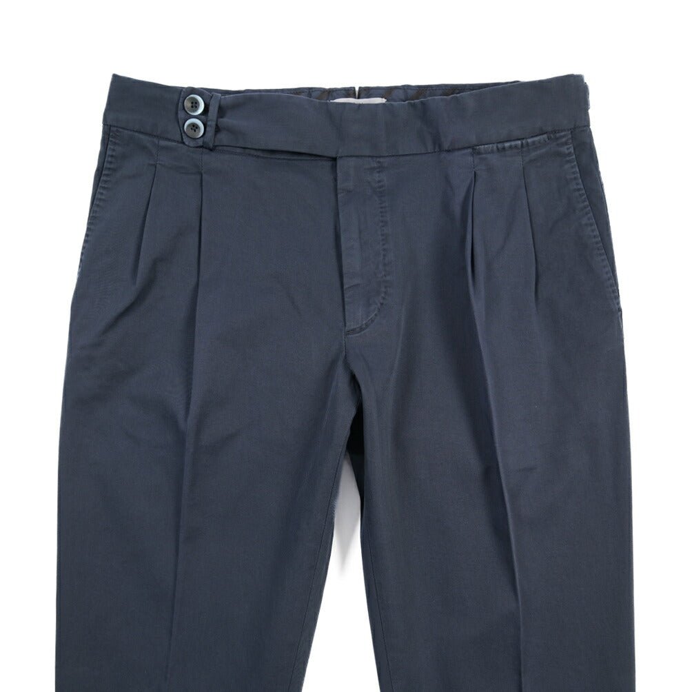 GTA “MAX II” SLIM FIT ストレッチコットン ツータックベルトレスパンツ / SLIM FIT ネイビー 46 | GUARDAROBA MILANO OFFICIAL STORE