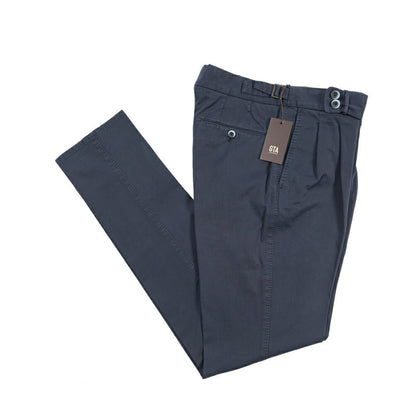 GTA “MAX II” SLIM FIT ストレッチコットン ツータックベルトレスパンツ / SLIM FIT ネイビー 46 | GUARDAROBA MILANO OFFICIAL STORE