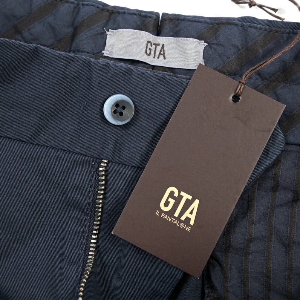 GTA “MAX II” SLIM FIT ストレッチコットン ツータックベルトレスパンツ / SLIM FIT ネイビー 46 | GUARDAROBA MILANO OFFICIAL STORE