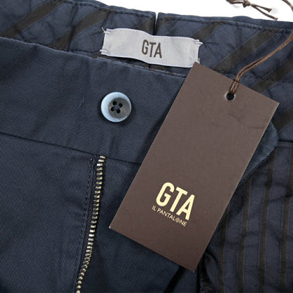 GTA “MAX II” SLIM FIT ストレッチコットン ツータックベルトレスパンツ / SLIM FIT ネイビー 46 | GUARDAROBA MILANO OFFICIAL STORE
