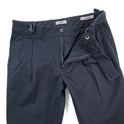 GTA “MAX II” SLIM FIT ストレッチコットン ツータックベルトレスパンツ / SLIM FIT ネイビー 46 | GUARDAROBA MILANO OFFICIAL STORE