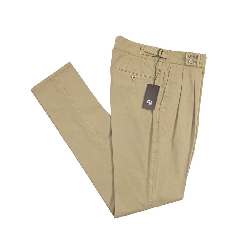 GTA “MAX II” ストレッチコットン ツータックベルトレススラックス / SLIM FIT グレージュ 48 | GUARDAROBA MILANO OFFICIAL STORE