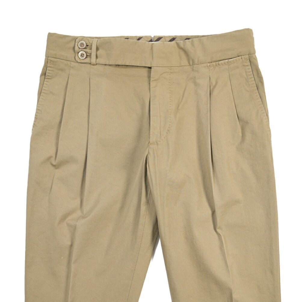 GTA “MAX II” ストレッチコットン ツータックベルトレススラックス / SLIM FIT グレージュ 48 | GUARDAROBA MILANO OFFICIAL STORE
