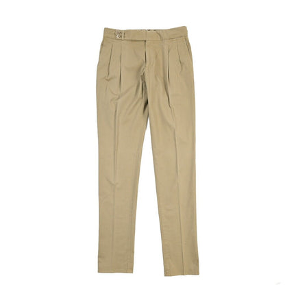 GTA “MAX II” ストレッチコットン ツータックベルトレススラックス / SLIM FIT グレージュ 48 | GUARDAROBA MILANO OFFICIAL STORE