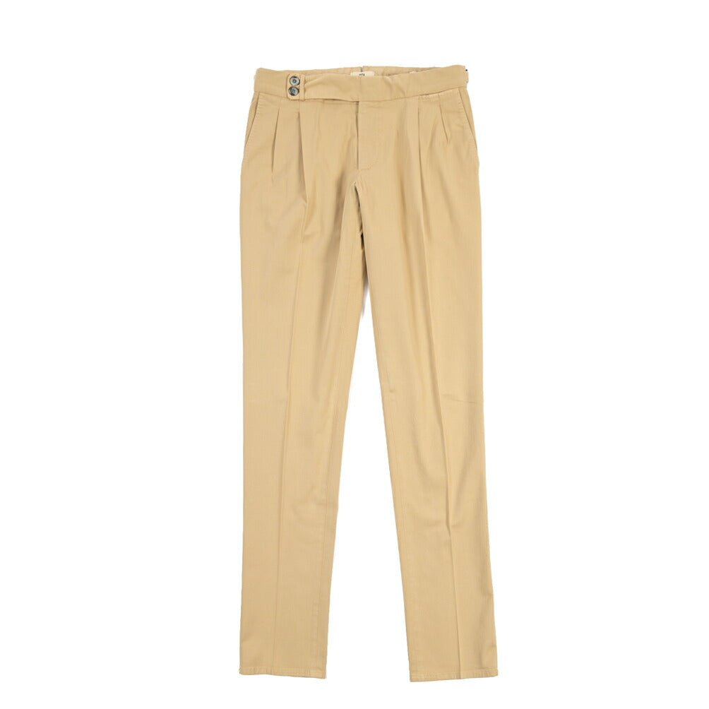 GTA “MAX II” ストレッチコットン ツータックベルトレススラックス / SLIM FIT ベージュ 48 | GUARDAROBA MILANO OFFICIAL STORE