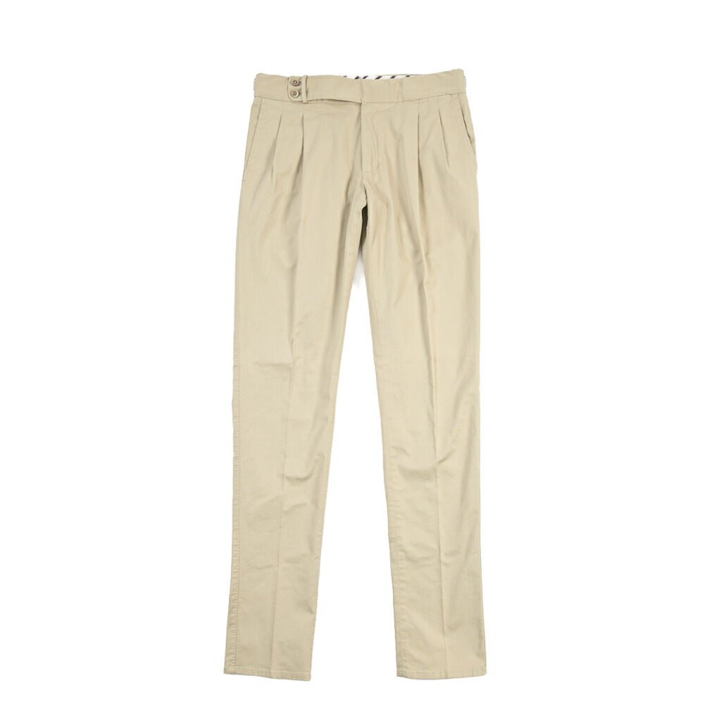 GTA “MAX II” ストレッチコットン ツータックベルトレススラックス / SLIM FIT ベージュ 46 | GUARDAROBA MILANO OFFICIAL STORE