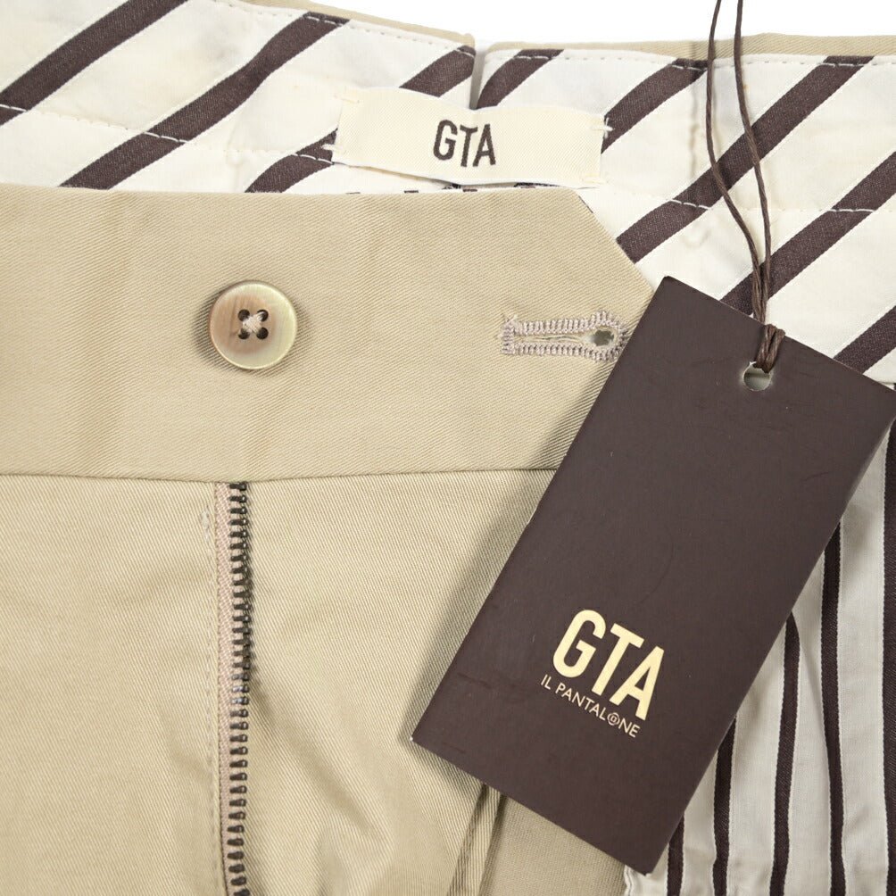 GTA “MAX II” ストレッチコットン ツータックベルトレススラックス / SLIM FIT ベージュ 46 | GUARDAROBA MILANO OFFICIAL STORE