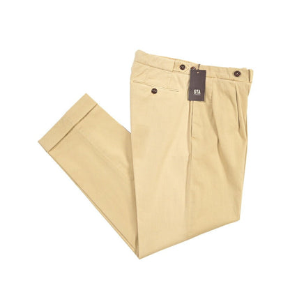 GTA “SERGIO” ストレッチコットン ワンタックチノパンツ / COMFORT FIT ベージュ 48 | GUARDAROBA MILANO OFFICIAL STORE