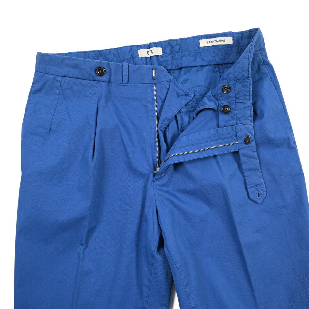 GTA “SERGIO” ストレッチコットン ワンタックチノパンツ / COMFORT FIT ブルー 48 | GUARDAROBA MILANO OFFICIAL STORE
