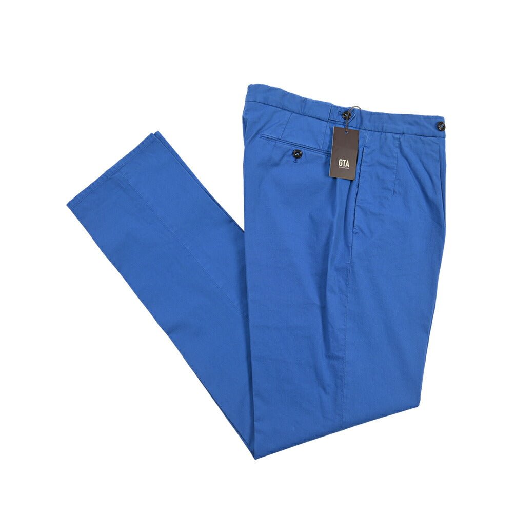 GTA “SERGIO” ストレッチコットン ワンタックチノパンツ / COMFORT FIT ブルー 48 | GUARDAROBA MILANO OFFICIAL STORE