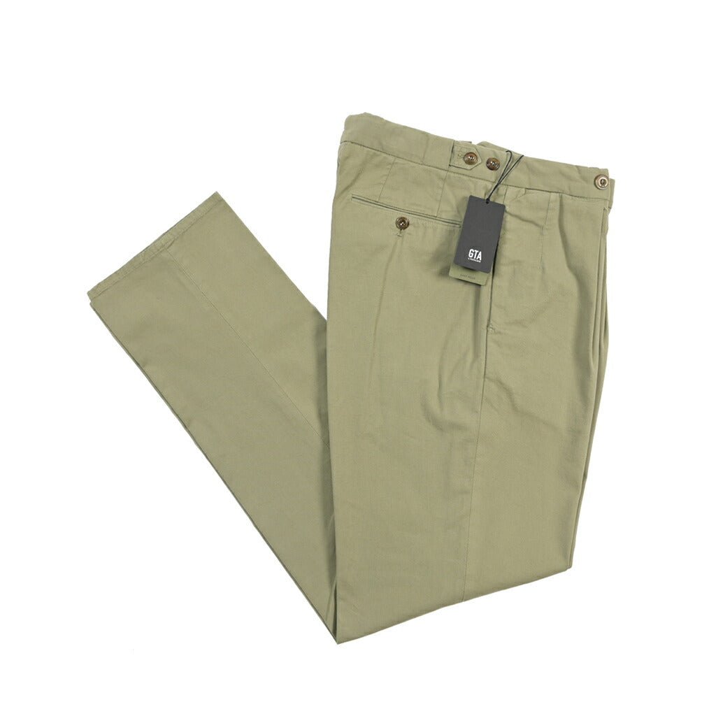 GTA “SERGIO” ストレッチコットン ワンタックチノパンツ / COMFORT FIT カーキグリーン 46 | GUARDAROBA MILANO OFFICIAL STORE