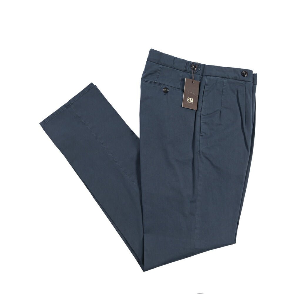 GTA “SERGIO” ストレッチコットン ワンタックチノパンツ / COMFORT FIT ネイビー 44 | GUARDAROBA MILANO OFFICIAL STORE