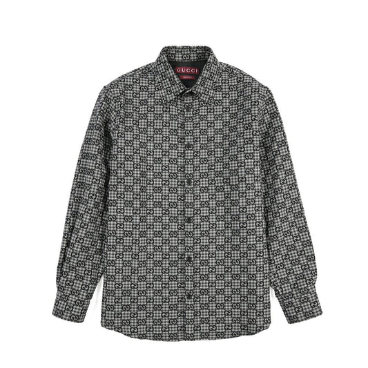 GUCCI コットン混ウール GG柄シャツジャケット グレー 50 | GUARDAROBA MILANO OFFICIAL STORE