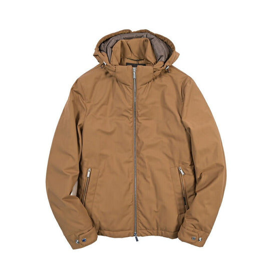 MOORER “ALBINI-PUM” ポリエステル混 フード付きダウンジャケット / ACQUA PROOF (防水) ブラウン(CAMEL) 44 | GUARDAROBA MILANO OFFICIAL STORE