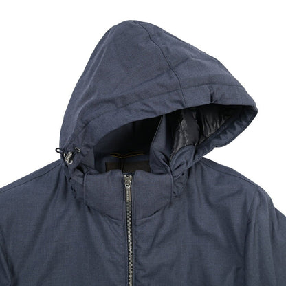 MOORER “ALBINI-PUM” ポリエステル混 フード付きダウンブルゾン / ACQUA PROOF (防水) ネイビー(JEANS) 46 | GUARDAROBA MILANO OFFICIAL STORE