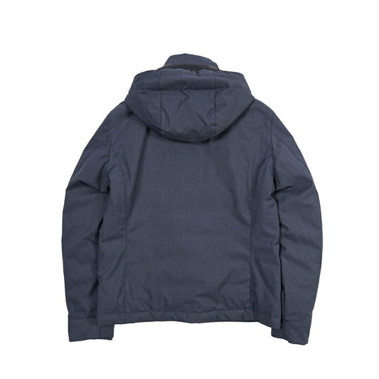 MOORER “ALBINI-PUM” ポリエステル混 フード付きダウンブルゾン / ACQUA PROOF (防水) ネイビー(JEANS) 46 | GUARDAROBA MILANO OFFICIAL STORE
