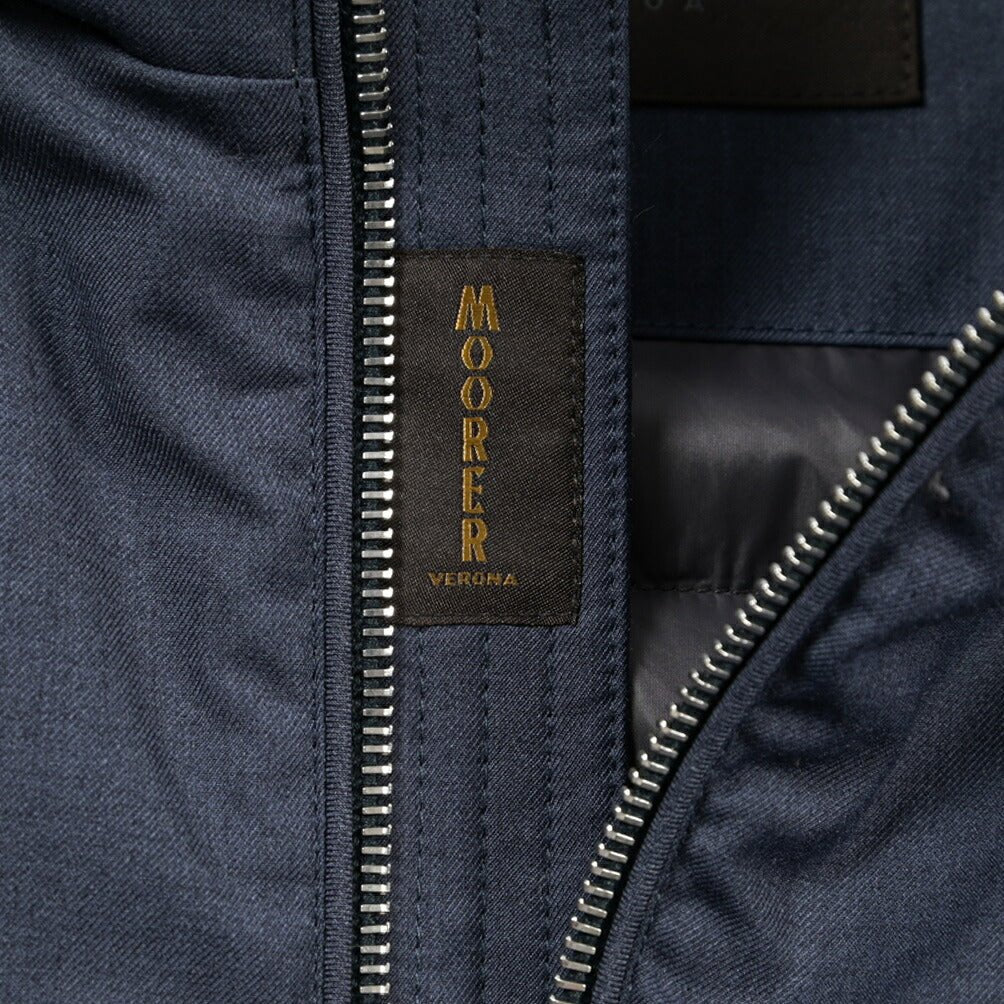MOORER “ALBINI-PUM” ポリエステル混 フード付きダウンブルゾン / ACQUA PROOF (防水) ネイビー(JEANS) 46 | GUARDAROBA MILANO OFFICIAL STORE