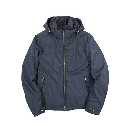 MOORER “ALBINI-PUM” ポリエステル混 フード付きダウンブルゾン / ACQUA PROOF (防水) ネイビー(JEANS) 46 | GUARDAROBA MILANO OFFICIAL STORE