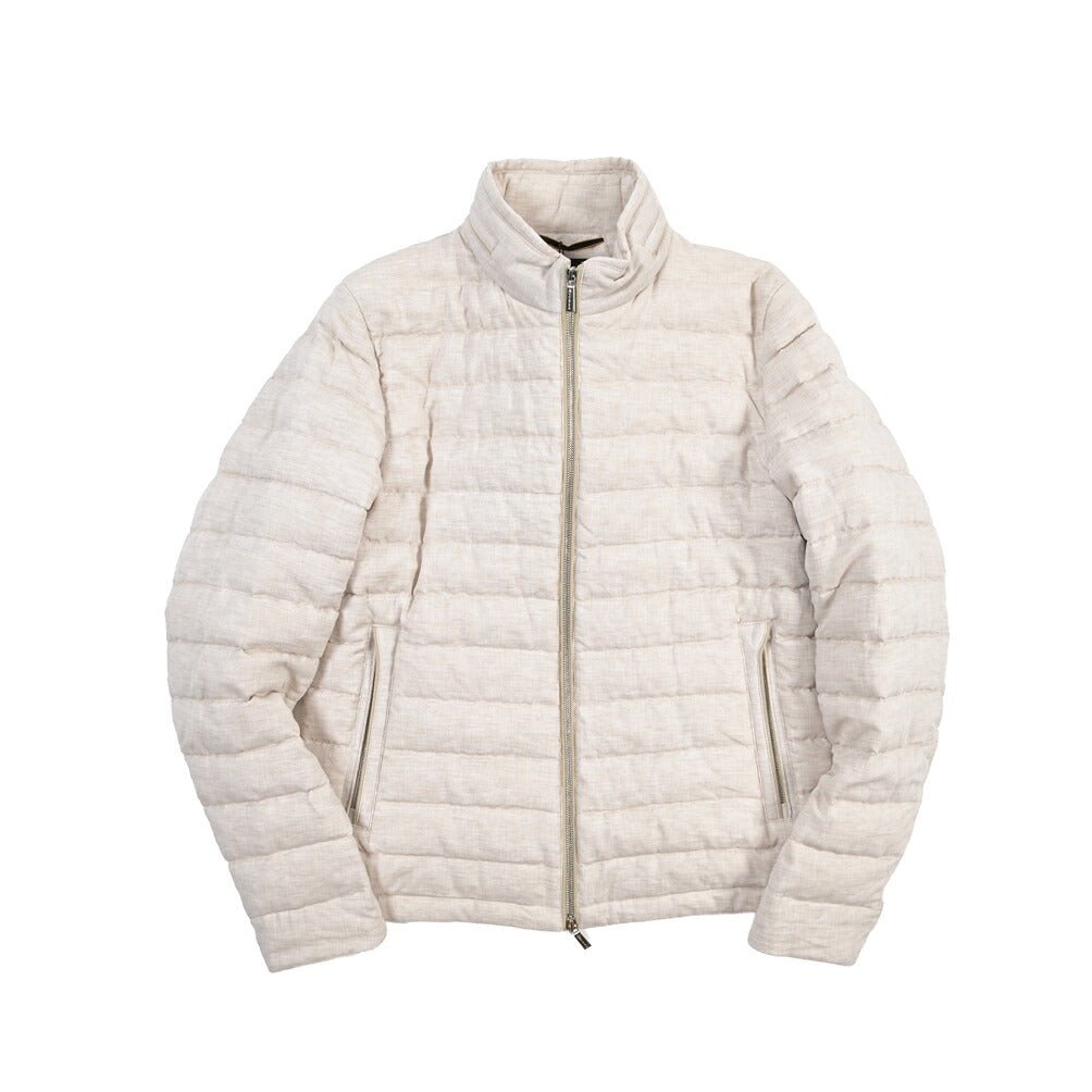 MOORER “ALEC-LSN” リネン100% スタンドカラーダウンブルゾン オフホワイト(ALMONDO) 48 | GUARDAROBA MILANO OFFICIAL STORE