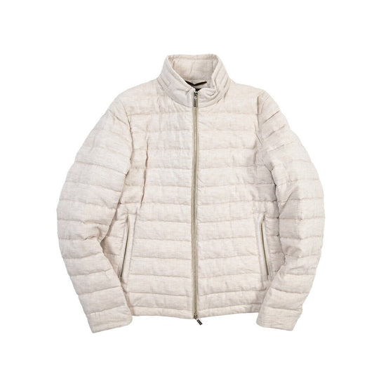 MOORER “ALEC-LSN” リネン100% スタンドカラーダウンブルゾン オフホワイト(ALMONDO) 48 | GUARDAROBA MILANO OFFICIAL STORE