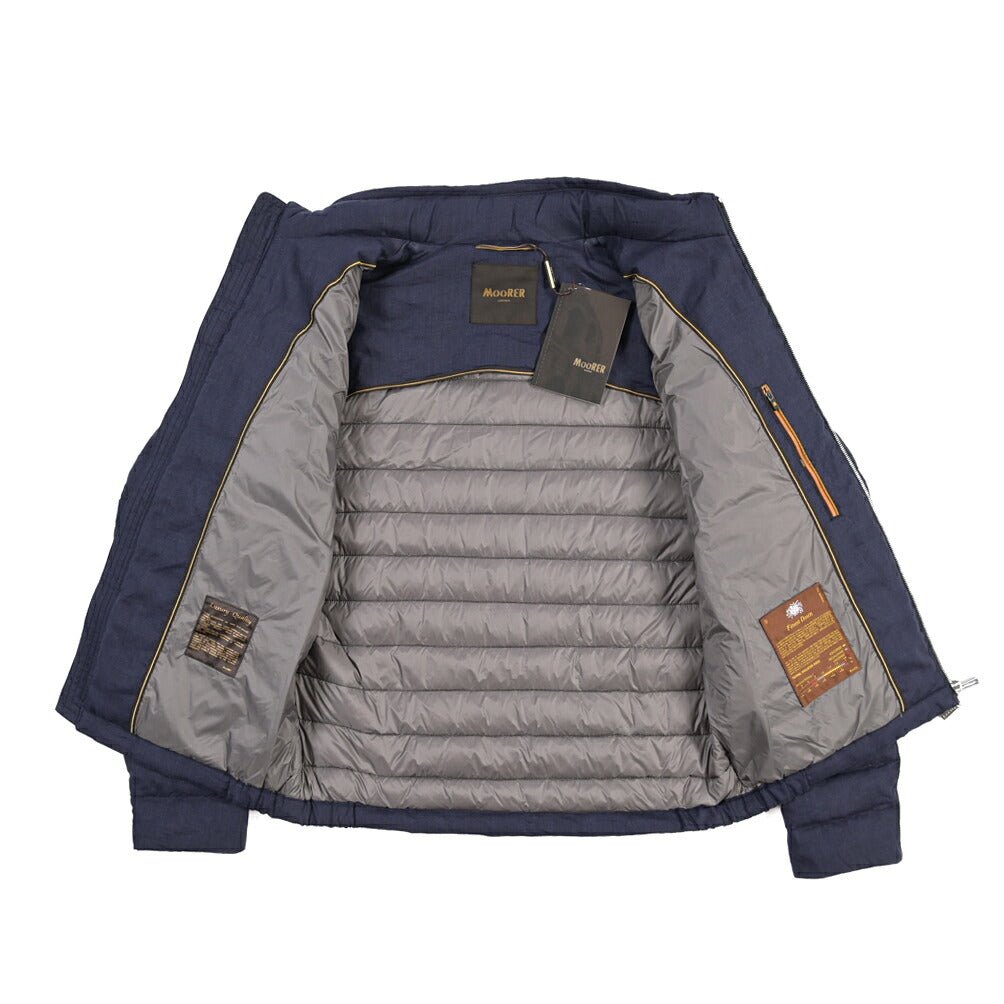 MOORER “ALEC-LSN” リネン100% スタンドカラーダウンブルゾン ネイビー(NAVY) 50 | GUARDAROBA MILANO OFFICIAL STORE