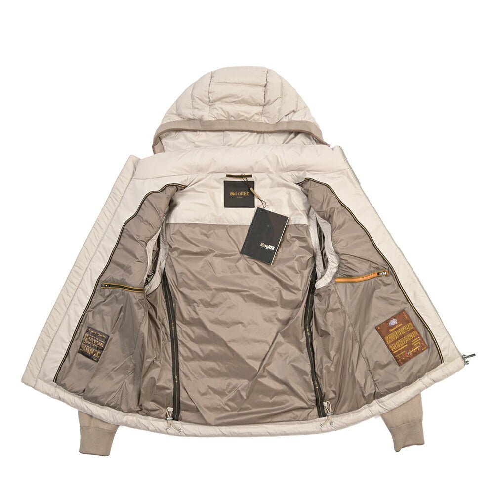 MOORER “ALESSO-S3L” 着脱可能フード付き 2WAYダウンジャケット ベージュ(MANDORLA) 48 | GUARDAROBA MILANO OFFICIAL STORE