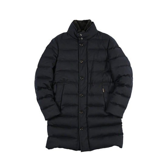 MOORER “ALFIERI-FUR-IL” カシミヤ100% ファー付きスタンドカラーダウンコート ネイビー(BLU SCURO) 50 | GUARDAROBA MILANO OFFICIAL STORE