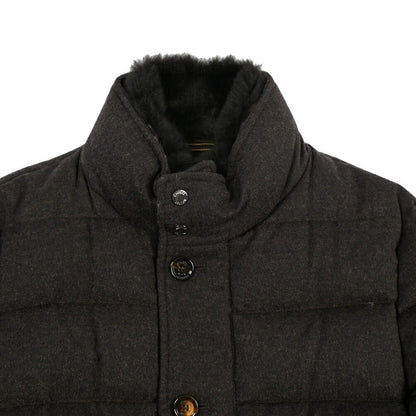 MOORER “ALFIERI-FUR-IL” カシミヤ100% ファー付きスタンドカラーダウンコート ダークブラウン(MORO) 48 | GUARDAROBA MILANO OFFICIAL STORE