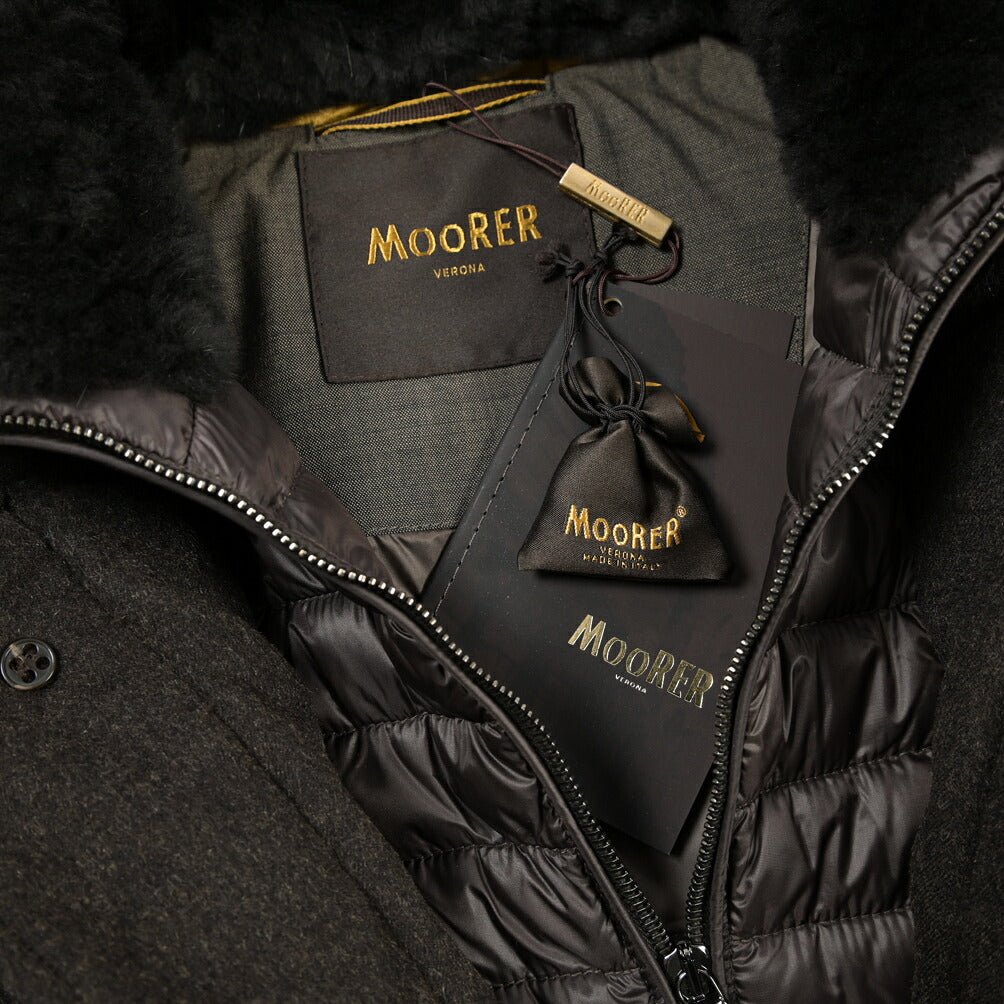 MOORER “ALFIERI-FUR-IL” カシミヤ100% ファー付きスタンドカラーダウンコート ダークブラウン(MORO) 48 | GUARDAROBA MILANO OFFICIAL STORE