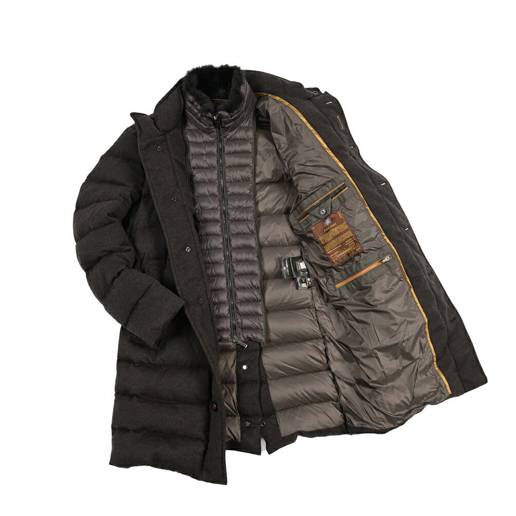 MOORER “ALFIERI-FUR-IL” カシミヤ100% ファー付きスタンドカラーダウンコート ダークブラウン(MORO) 48 | GUARDAROBA MILANO OFFICIAL STORE