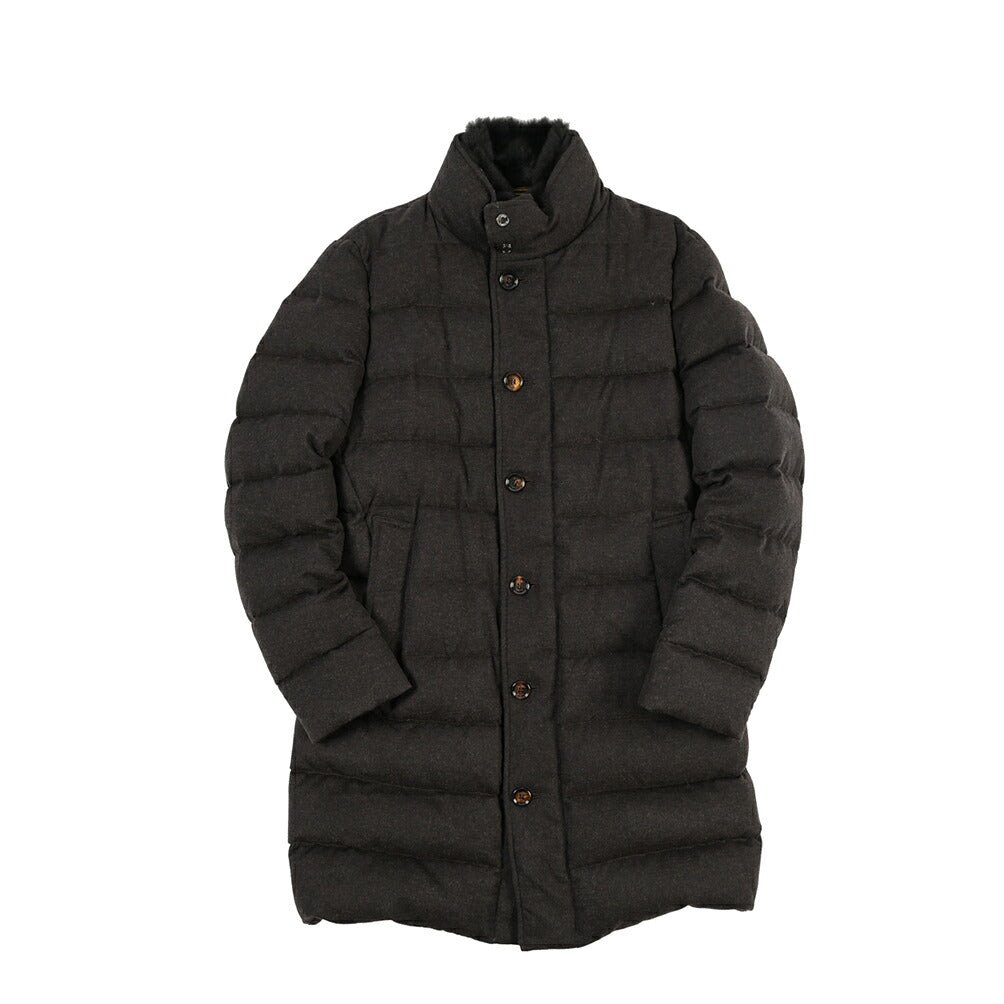 MOORER “ALFIERI-FUR-IL” カシミヤ100% ファー付きスタンドカラーダウンコート ダークブラウン(MORO) 48 | GUARDAROBA MILANO OFFICIAL STORE