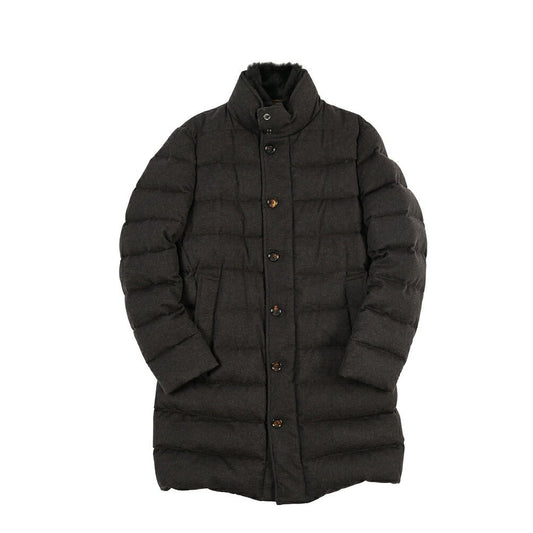 MOORER “ALFIERI-FUR-IL” カシミヤ100% ファー付きスタンドカラーダウンコート ダークブラウン(MORO) 48 | GUARDAROBA MILANO OFFICIAL STORE