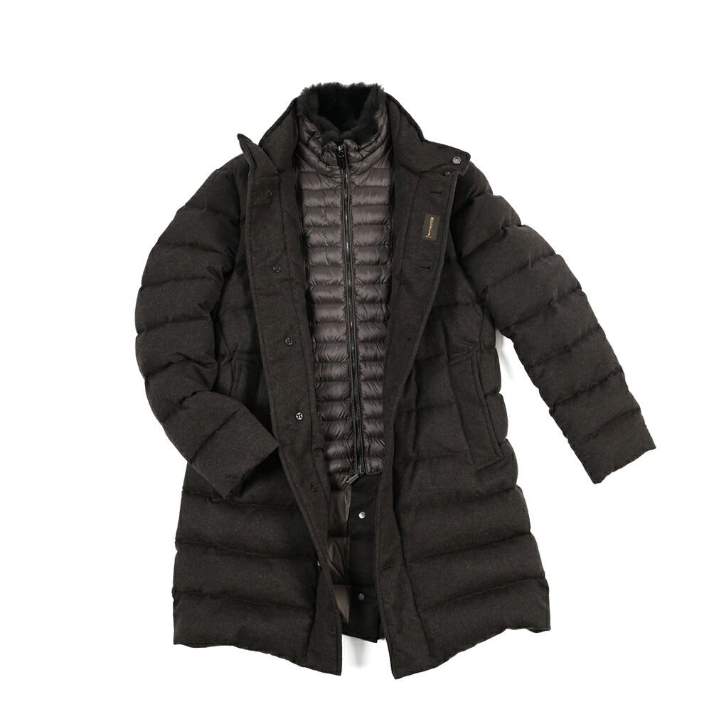 MOORER “ALFIERI-FUR-IL” カシミヤ100% ファー付きスタンドカラーダウンコート ダークブラウン(MORO) 48 | GUARDAROBA MILANO OFFICIAL STORE