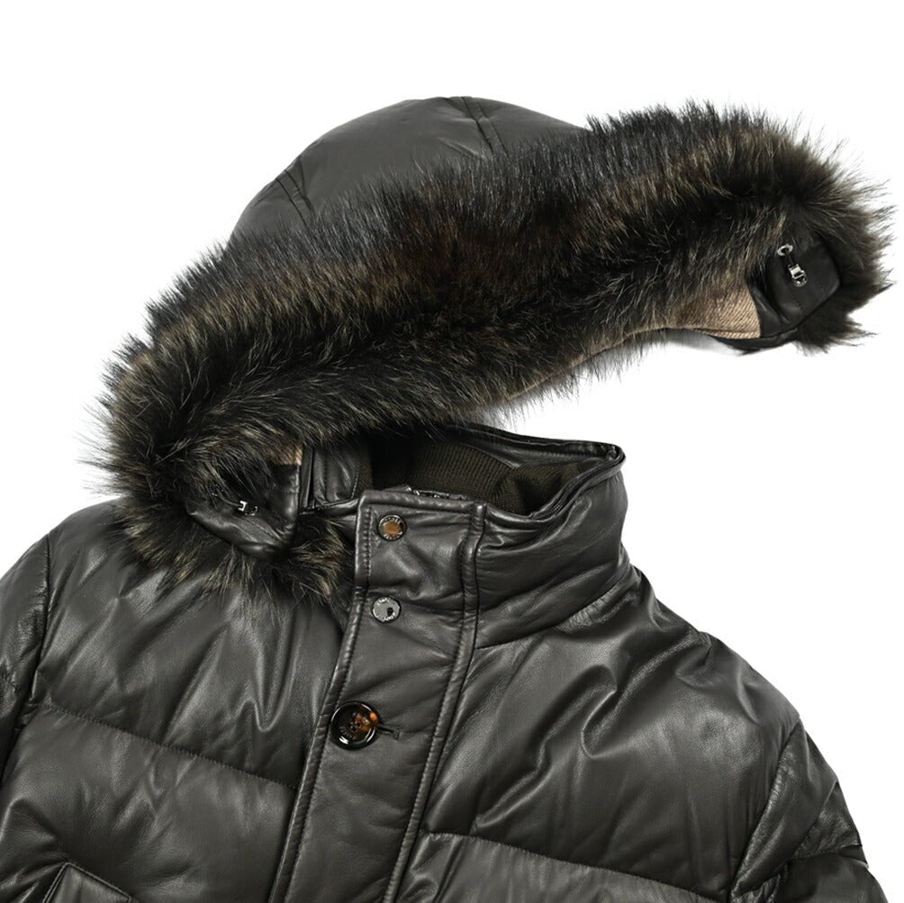 MOORER "BARBIERI - PE" ファーフード付きダウンレザーコート｜420382 - 46｜GUARDAROBA MILANO OFFICIAL STORE